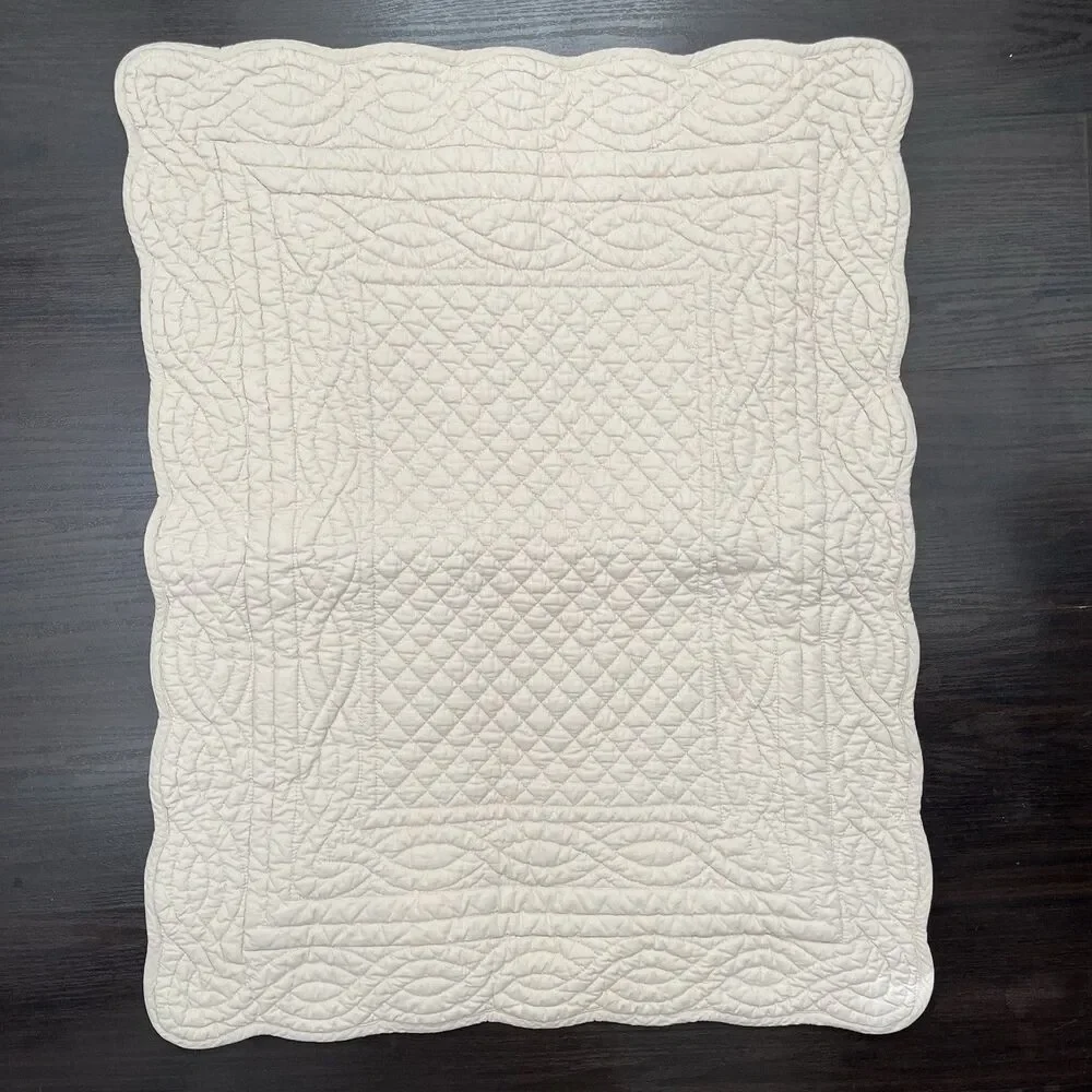 2-PC Pottery Barn Cotton Diamond Quilted Scalloped Border Standard Pillow Shams
